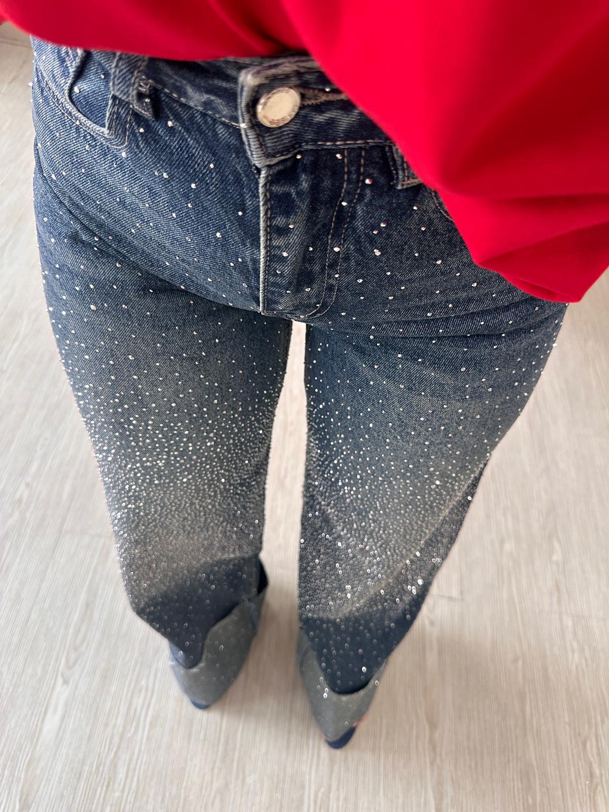 Jeans strass con piegone