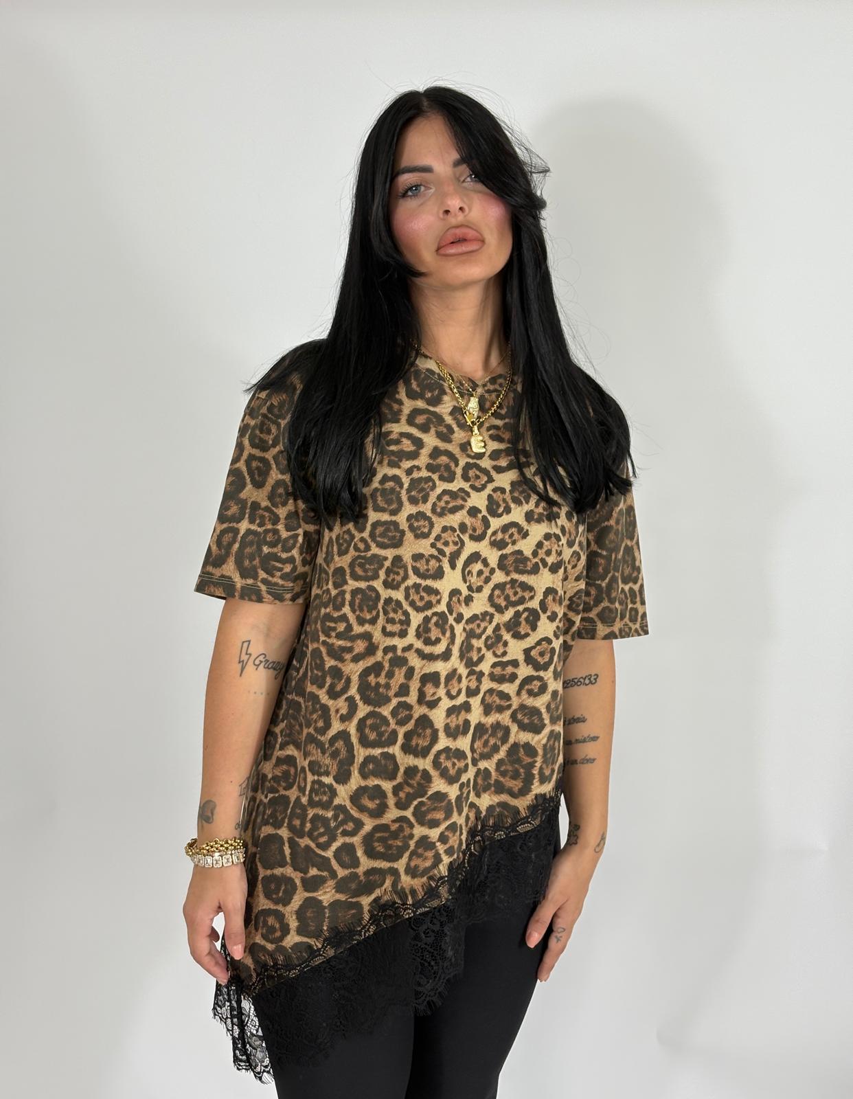 T-shirt Leopardata con pizzo By lumina