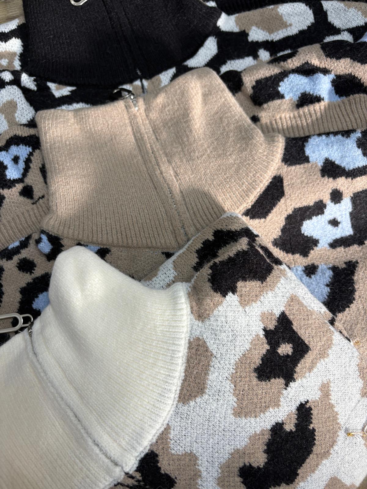 Maglione con zip Leopardato