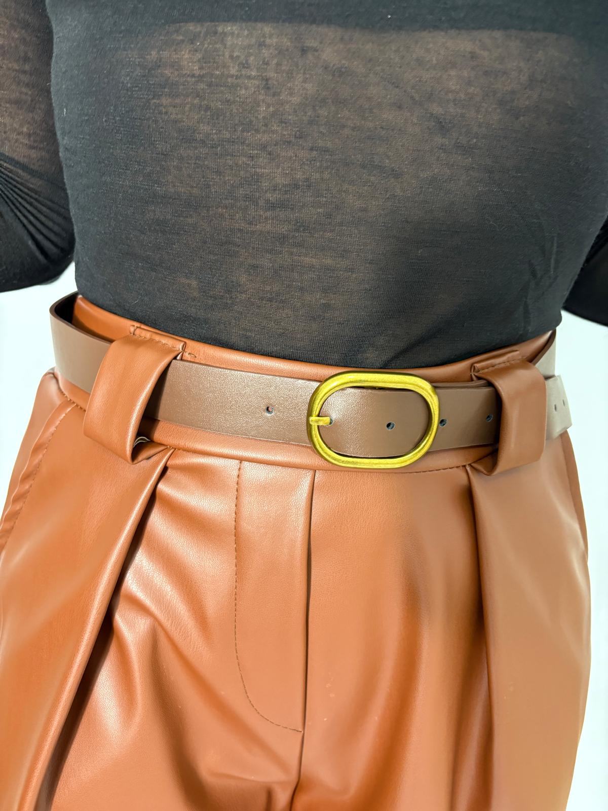 Pantalone in eco-pelle con cintura Morgana