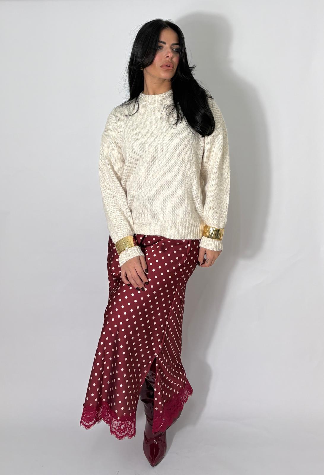 Gonna a pois bordeaux