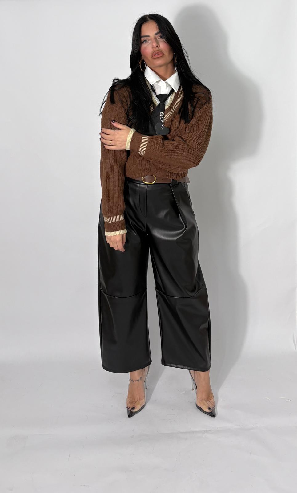 Pantalone in eco-pelle con cintura Morgana