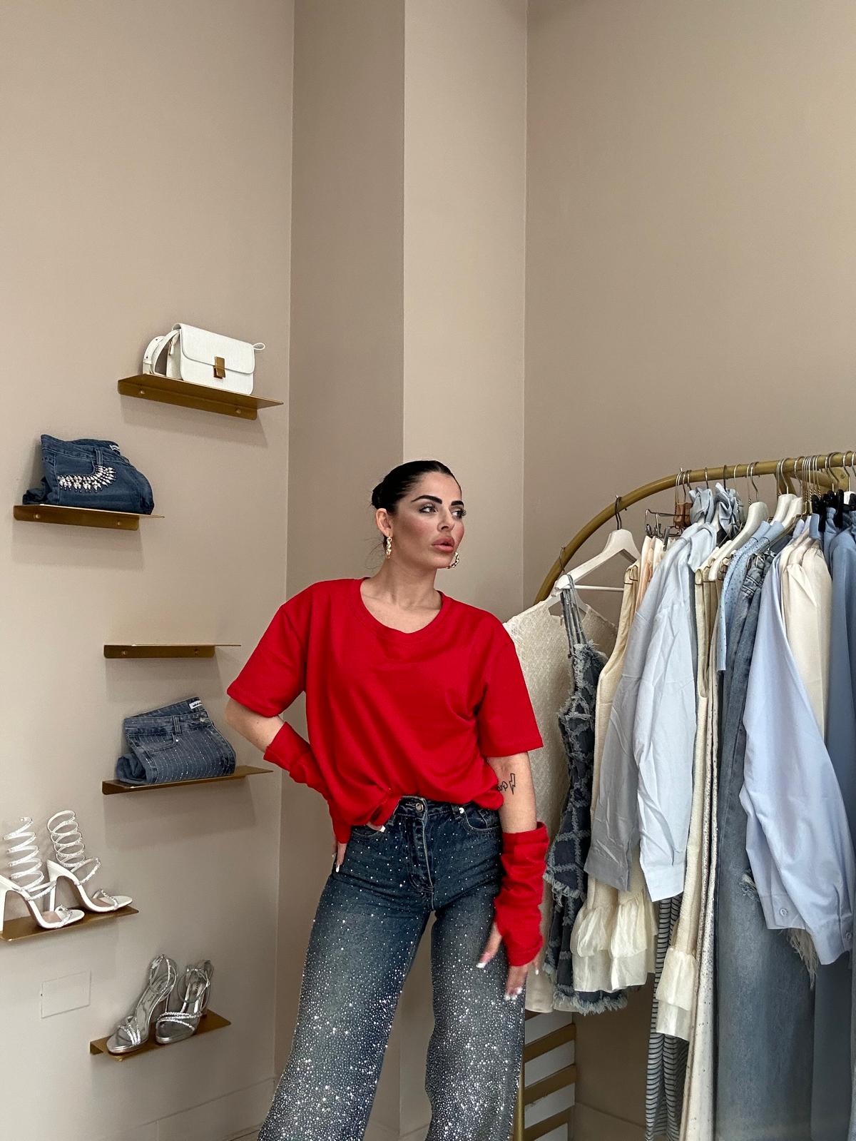 Jeans strass con piegone