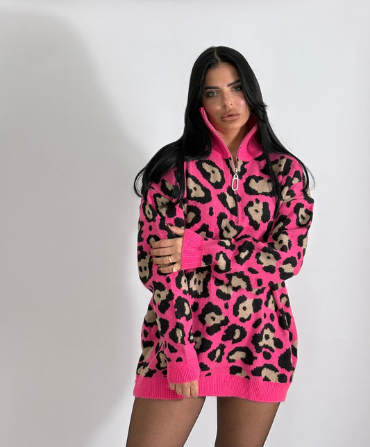 Maglione con zip Leopardato