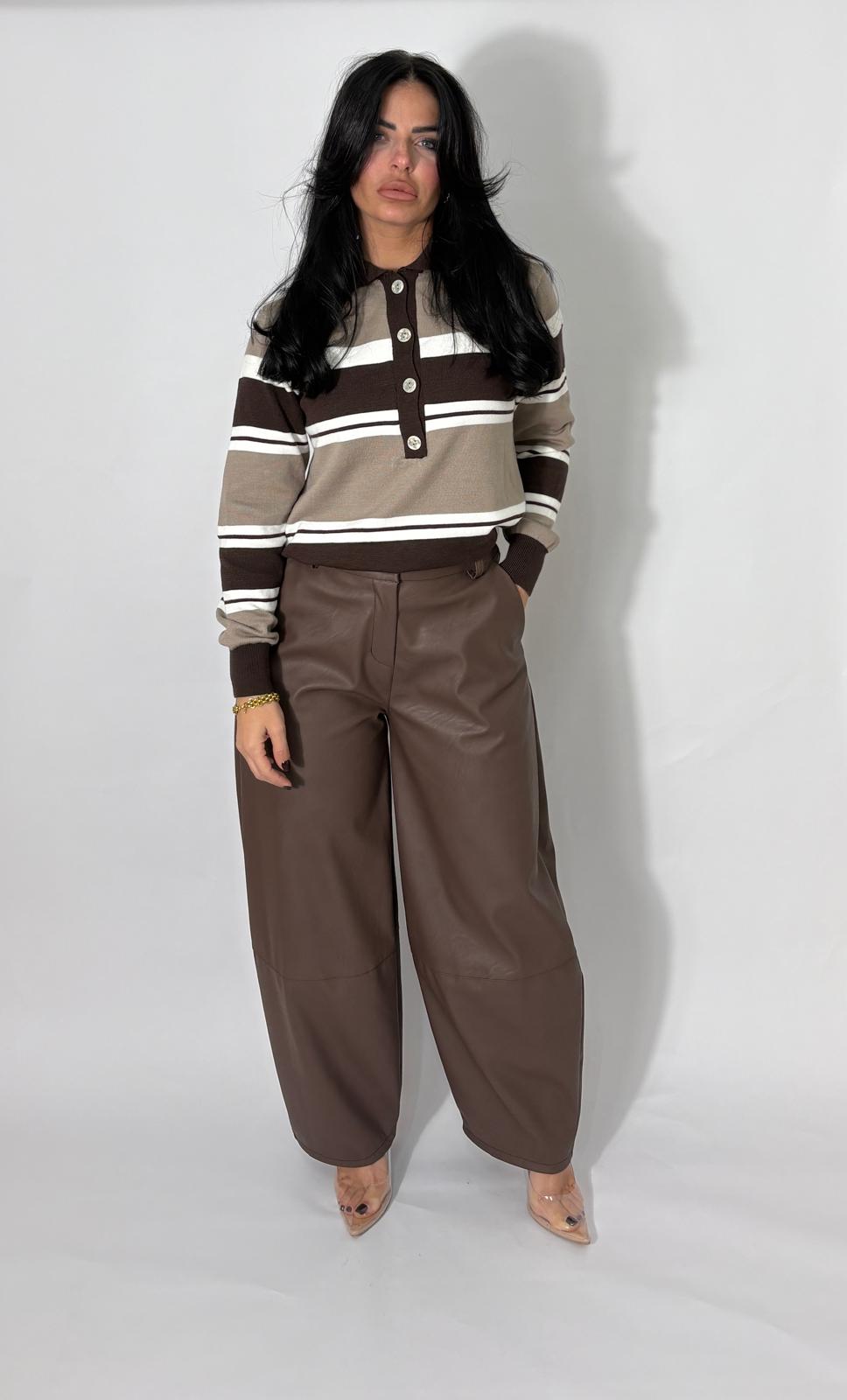 Pantalone balloon  in eco-pelle brown