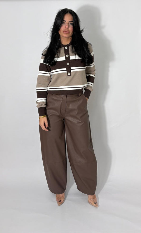 Pantalone balloon  in eco-pelle brown