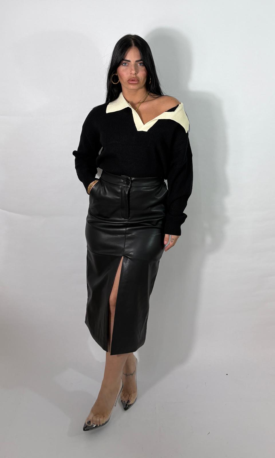 Gonna longuette in eco-pelle