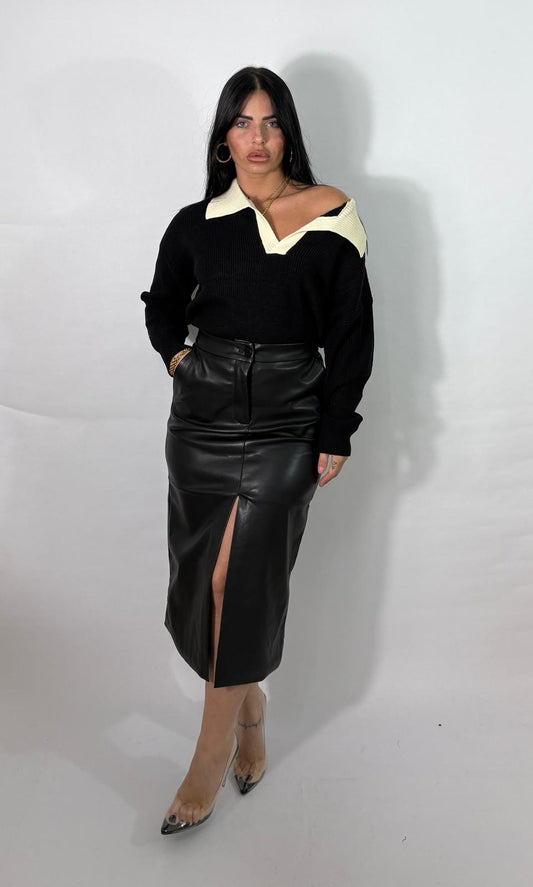 Gonna longuette in eco-pelle