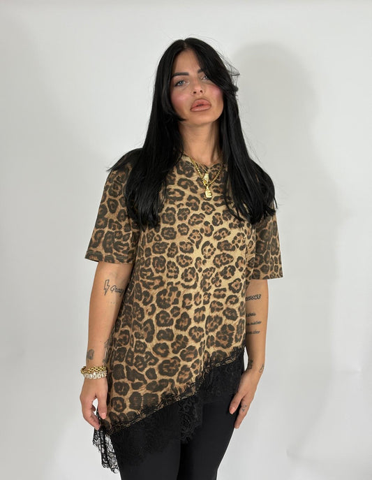 T-shirt Leopardata con pizzo By lumina