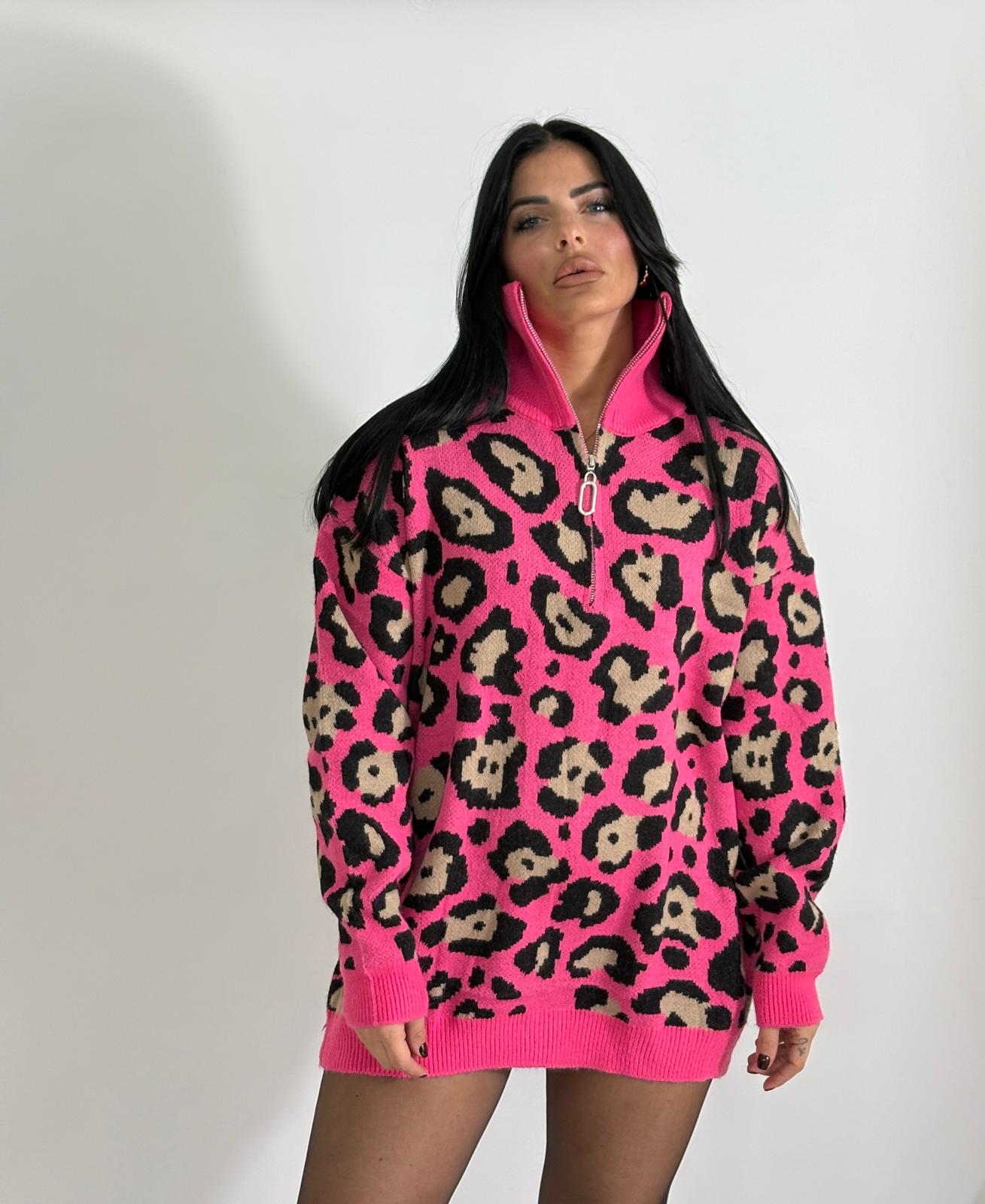 Maglione con zip Leopardato
