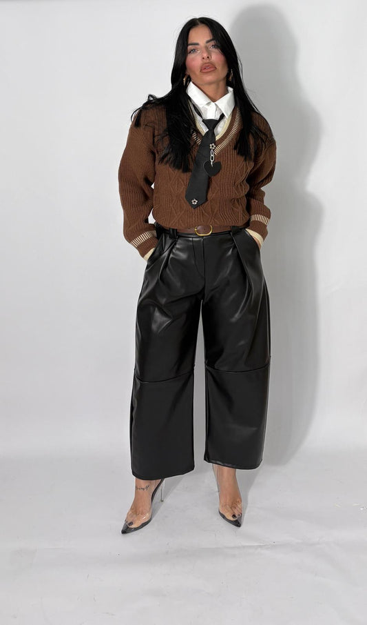 Pantalone in eco-pelle con cintura Morgana