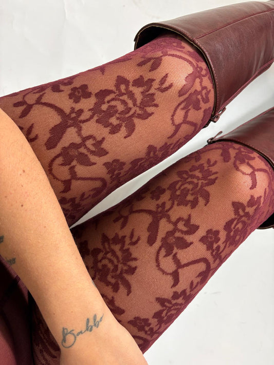 Calze in pizzo bordeaux