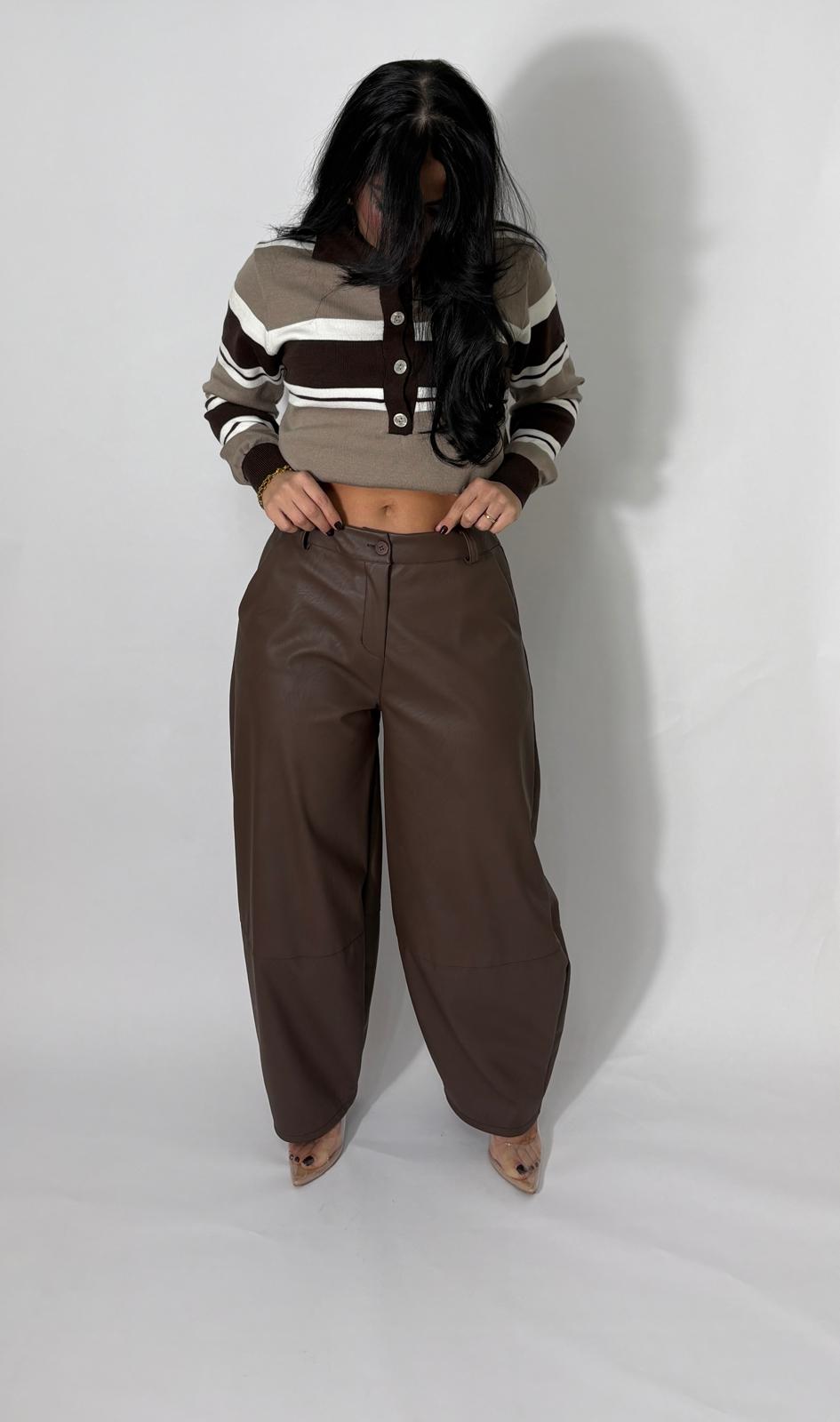 Pantalone balloon  in eco-pelle brown