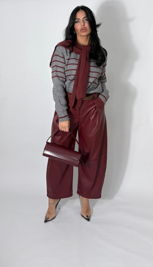 Pantalone in eco-pelle Bordeaux