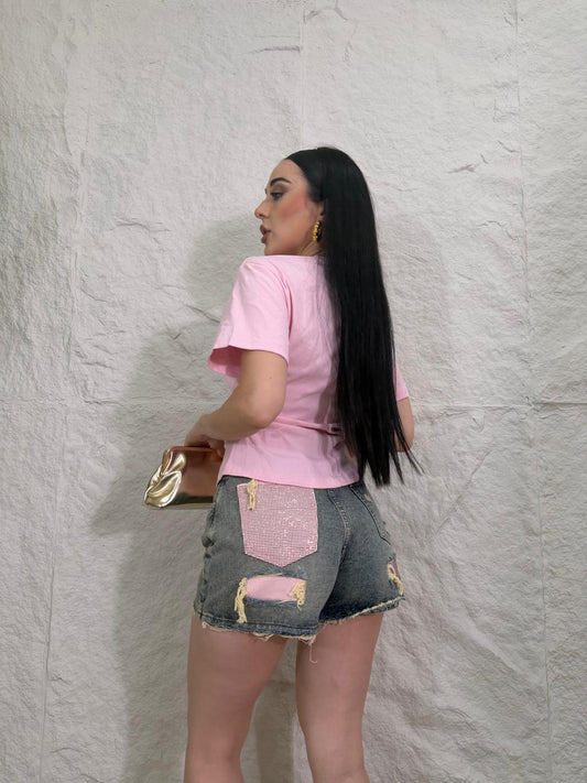 Pantaloncino in Denim Bianca
