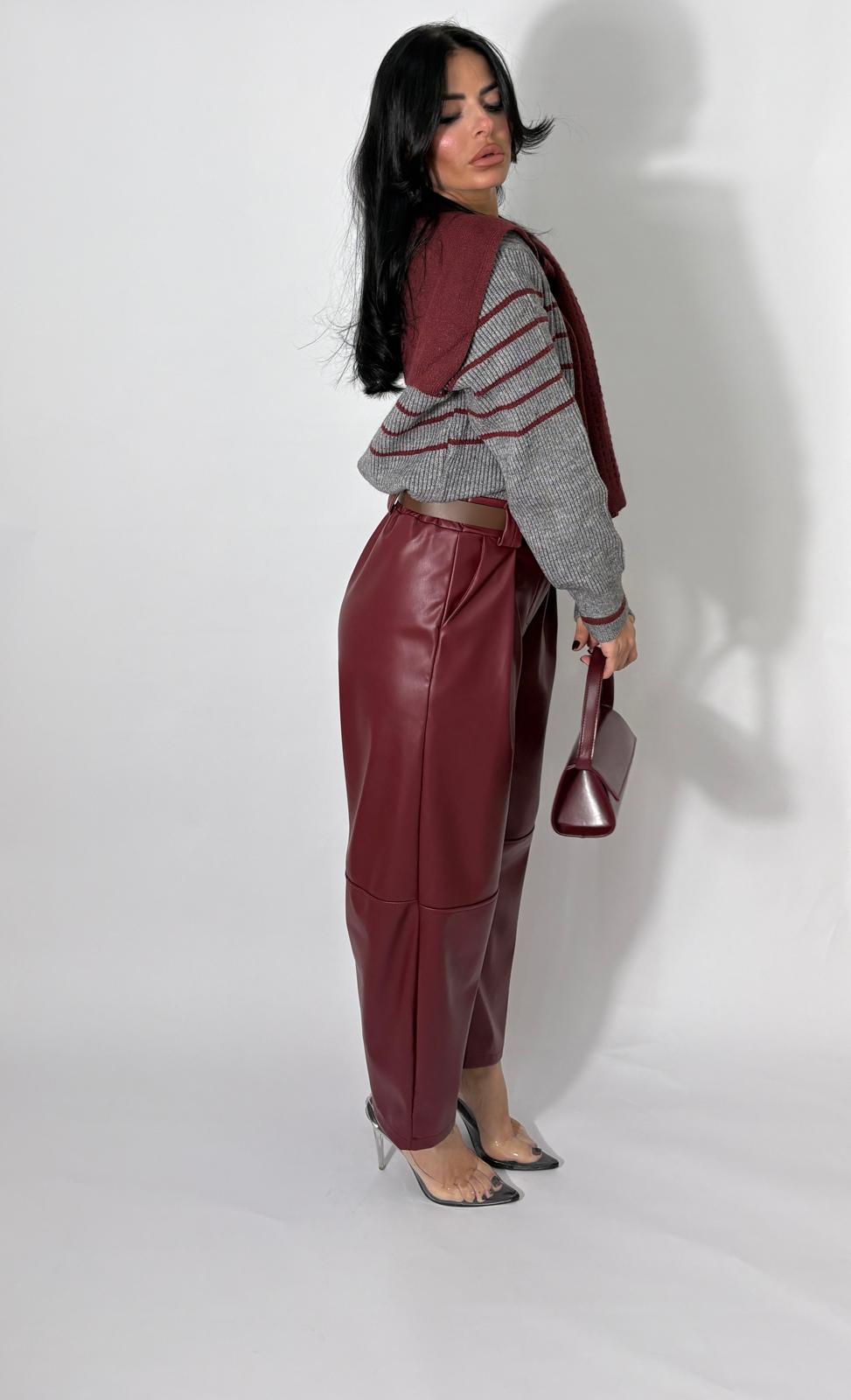 Pantalone in eco-pelle Bordeaux